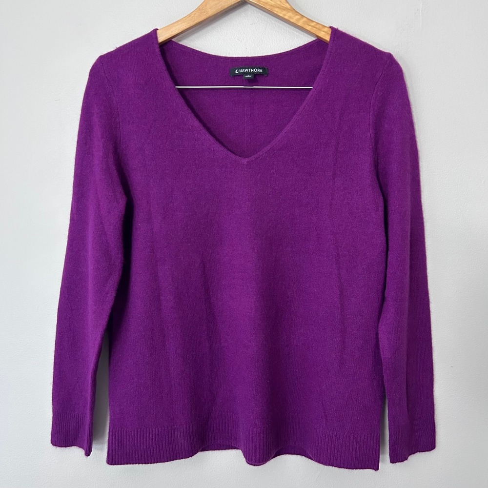 41 Hawthorn 100% Cashmere Sweater Womens Medium Purple V-Neck Long Sleeve
